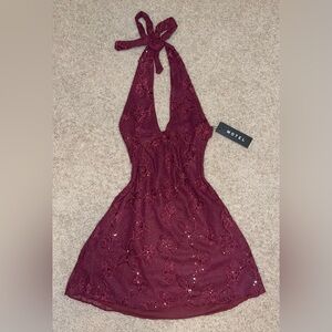 Princess Polly Red Lace Backless Halter Dress